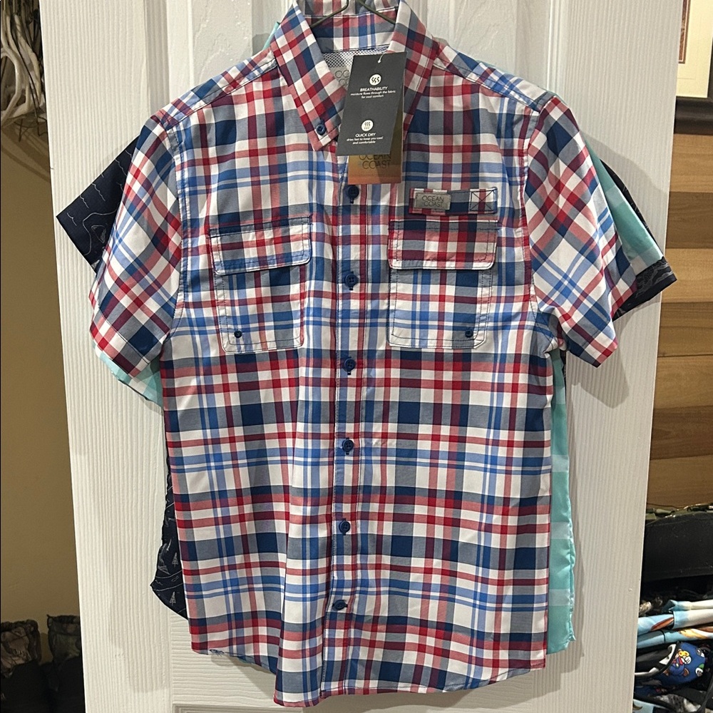 Kids Plaid Button Down Shirt - Red, Blue, White